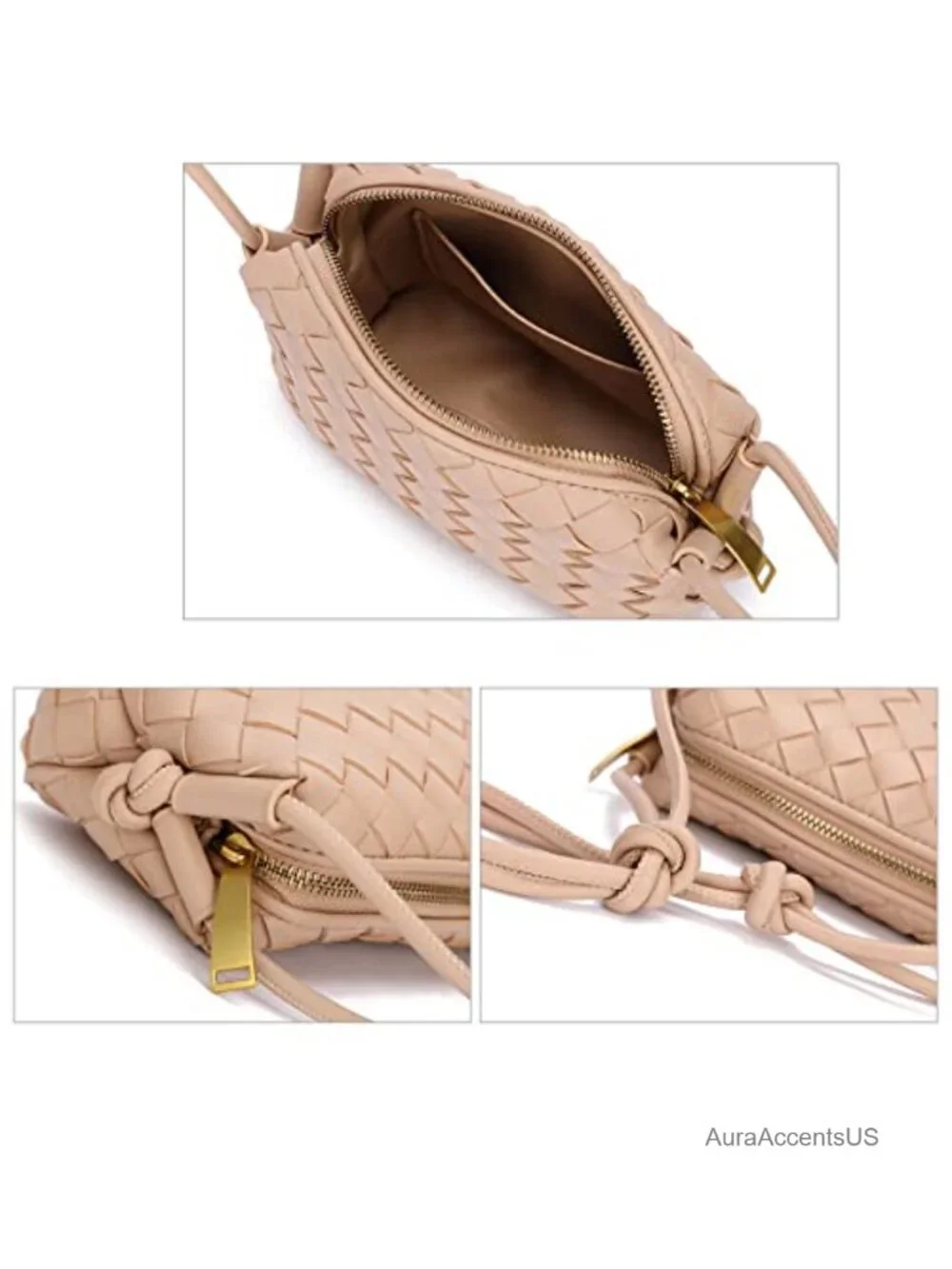Small Vegan Leather Woven Crossbody Bag with Adjustable Strap